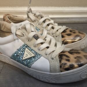 GUESS Women's Loven Casual Leopard Lace-Up Sequin Sneakers